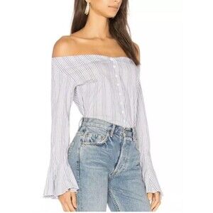 Free People Off-the-Shoulder Boho‎ Striped Button Up Bell Sleeve Top size XS